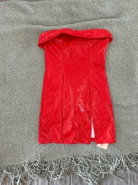 SHEIN Shiny Red Strapless Patent Mini Dress